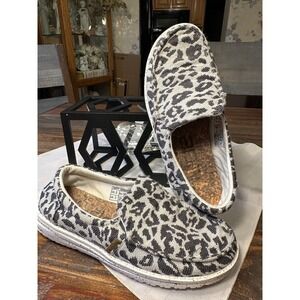 Hey Dude‎ Misty Woven Cheetah Grey Slip On Loafer Shoes Women US 5 EU 36